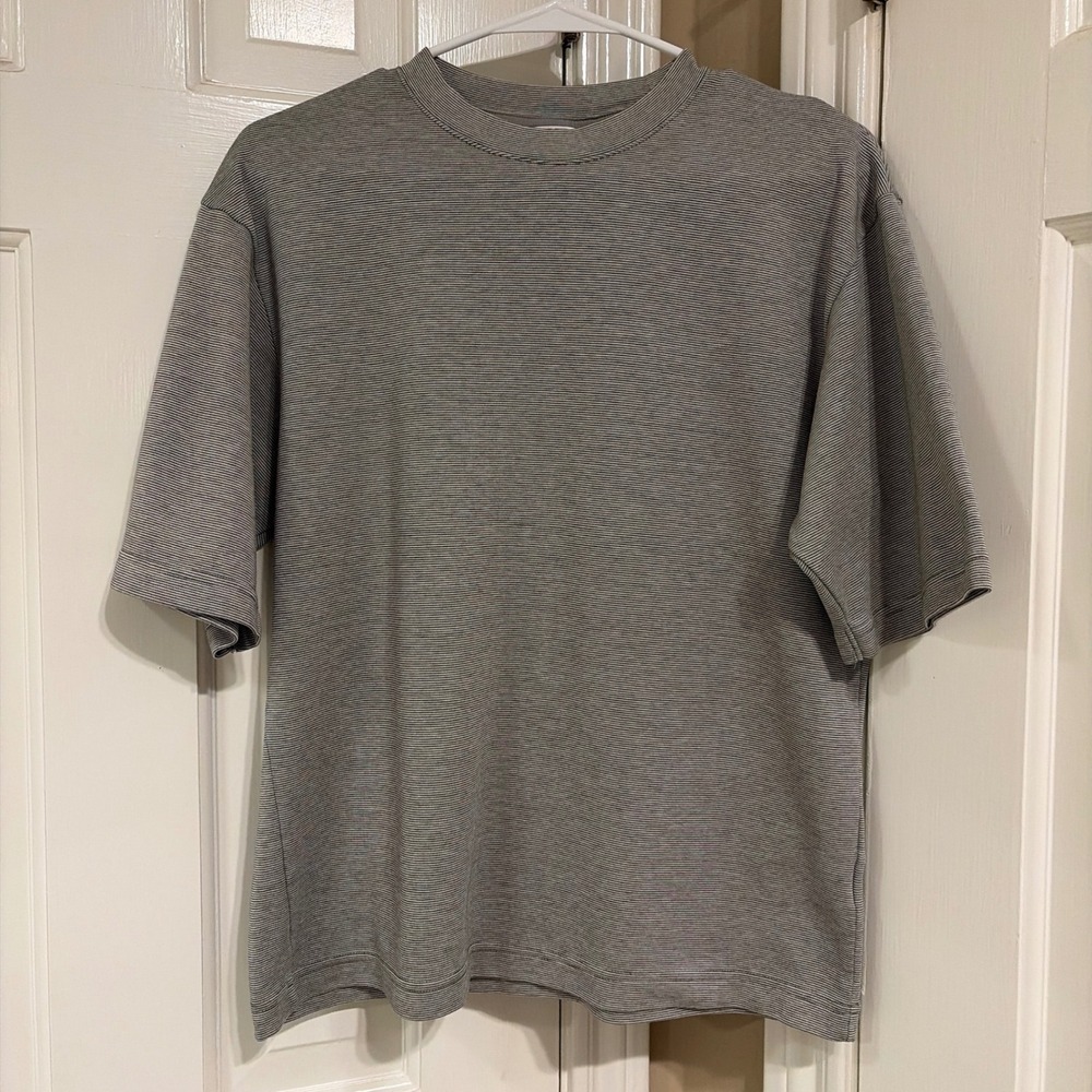 Uniqlo Mens Oversized AIRism Cotton T-Shirt Gray Micro-Stripe Small 461914